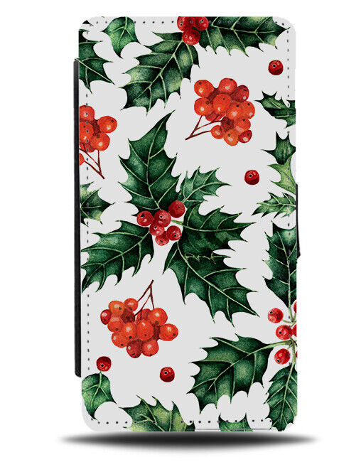 Holly Leaves Flip Wallet Case Leaf Berries Festive Watercolour Print Xmas N905