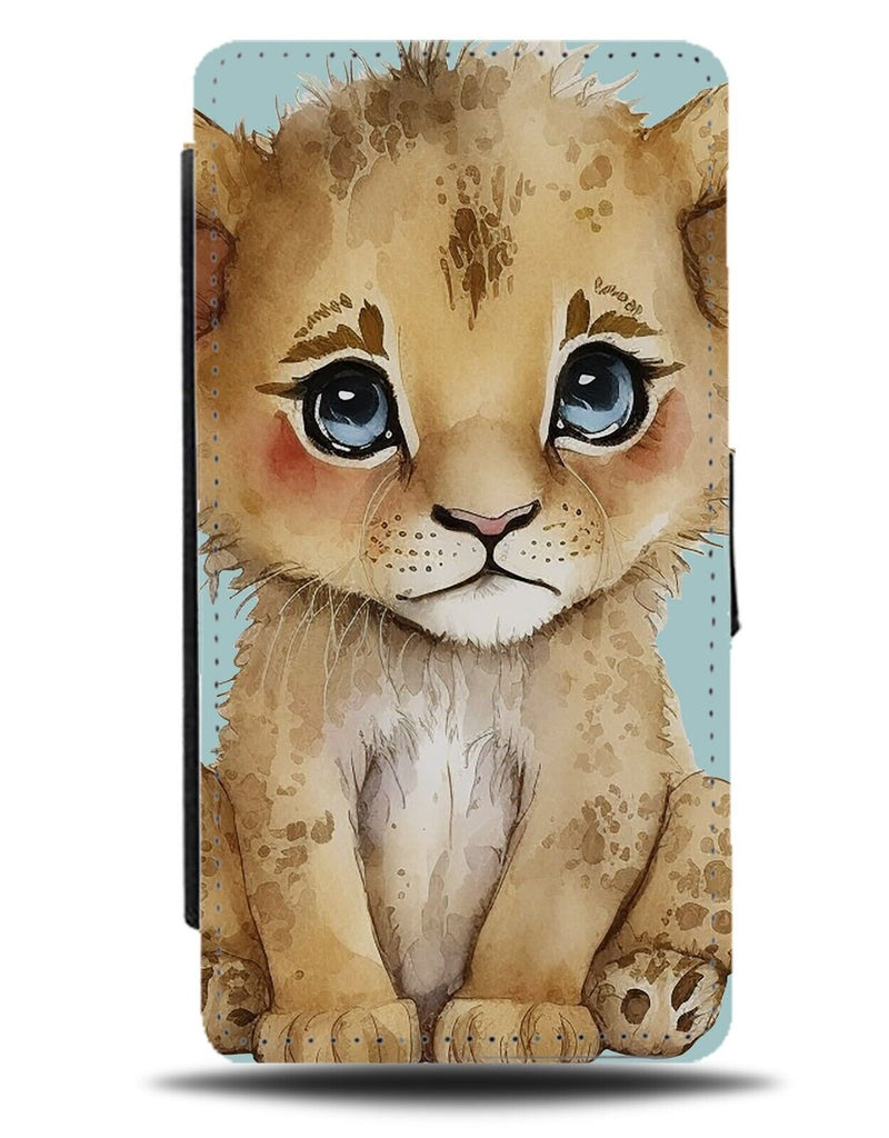 Sad Baby Lion Flip Wallet Case Cute Adorable Lions Face Childrens Child AD02