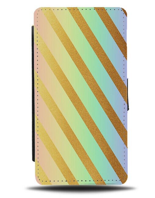 Multicoloured & Gold Stripes Flip Cover Wallet Phone Case Multicolour Gold i853
