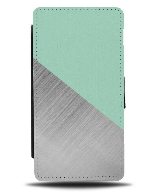 Mint Green and Silver Flip Cover Wallet Phone Case Light Pastel Pale Grey i413