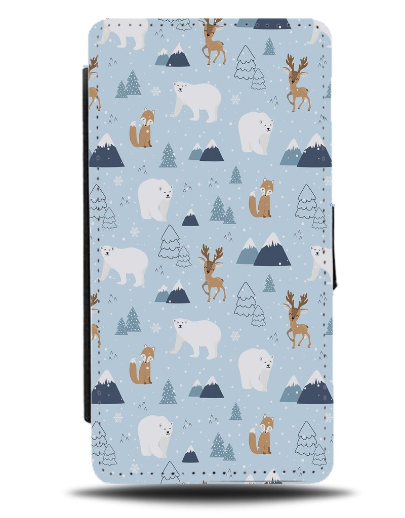 Cartoon Antarctic Themed Pattern Flip Wallet Case Polar Bear Reindeers Kids CA76