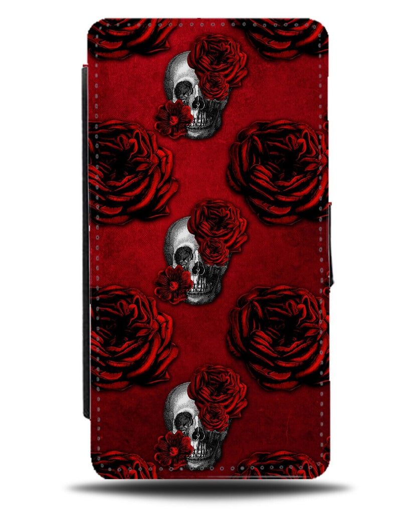 Red Roses and Skull Heads Flip Wallet Case Flowers Floral Dark Red Goth AZ63