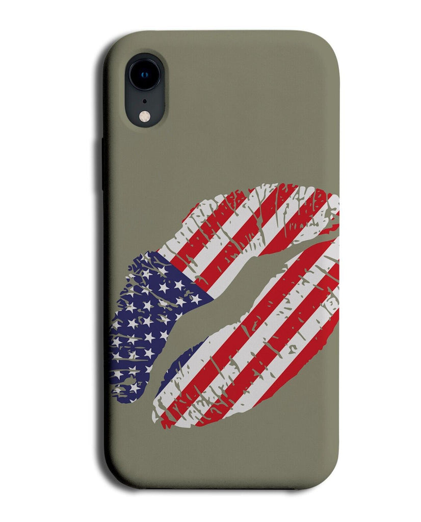 American Flag Phone Case Cover Stars and Stripes Lipstick Kiss Mark Lips AN59