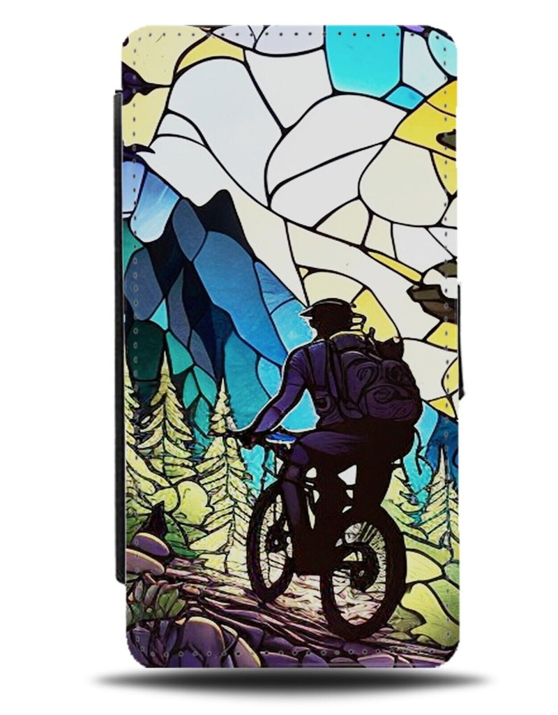 Mountain Bike Stained Glass Window Design Flip Wallet Case Bikes Biker Hike DE83
