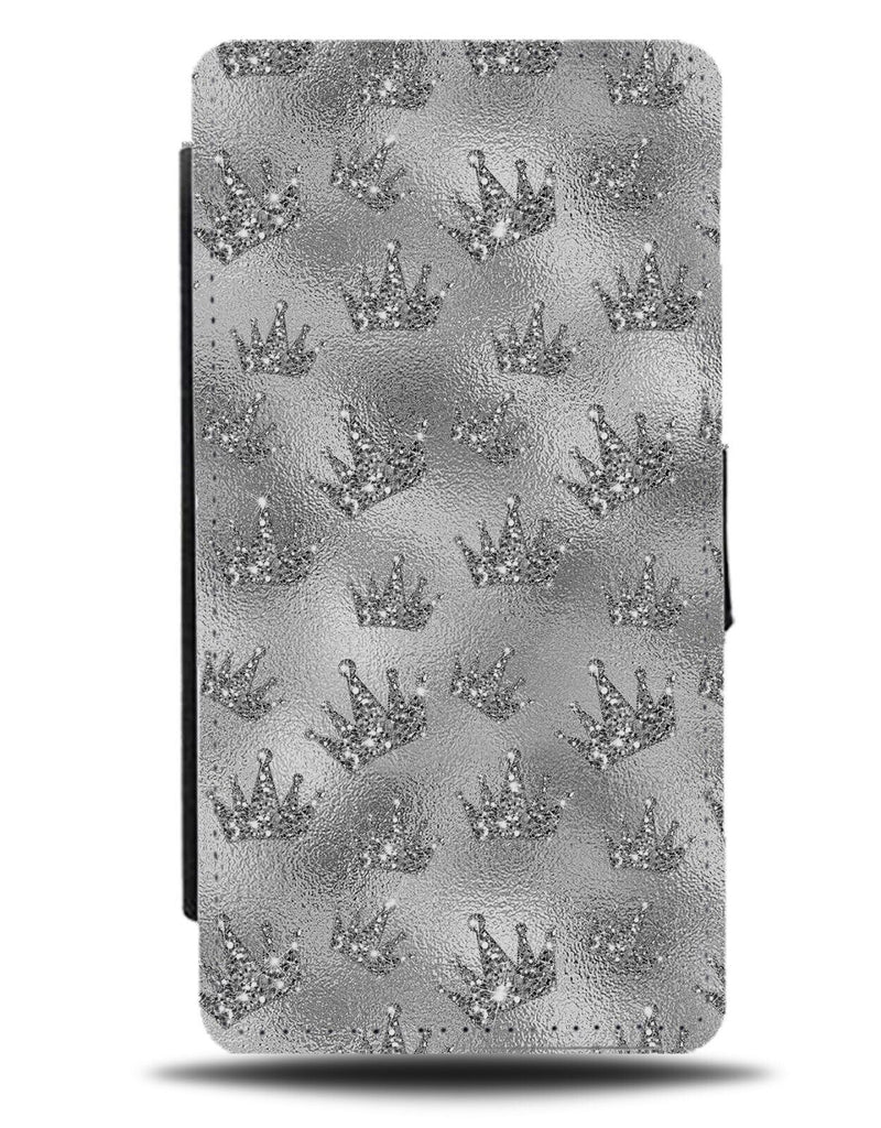 Silver Glitter Printed Crowns Flip Wallet Case Crown Tiara Kings Queen King CN69