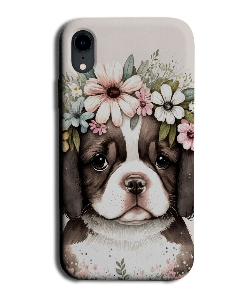 St Bernard Puppy In Flower Crown Phone Case Cover Watercolour Painting BJ35