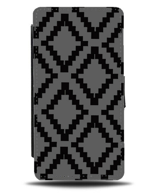 Black and Dark Grey Diamond Chequers Flip Wallet Case Shapes Diamonds Print F843