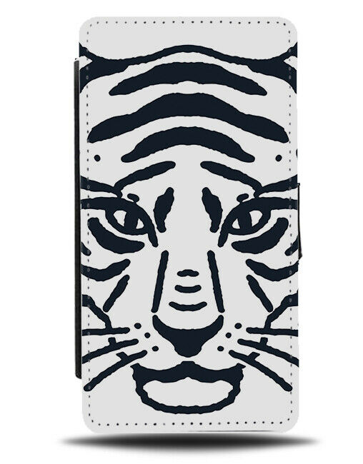 Black and White Tiger Stencilling Drawing Flip Wallet Case Whiskers Face H259