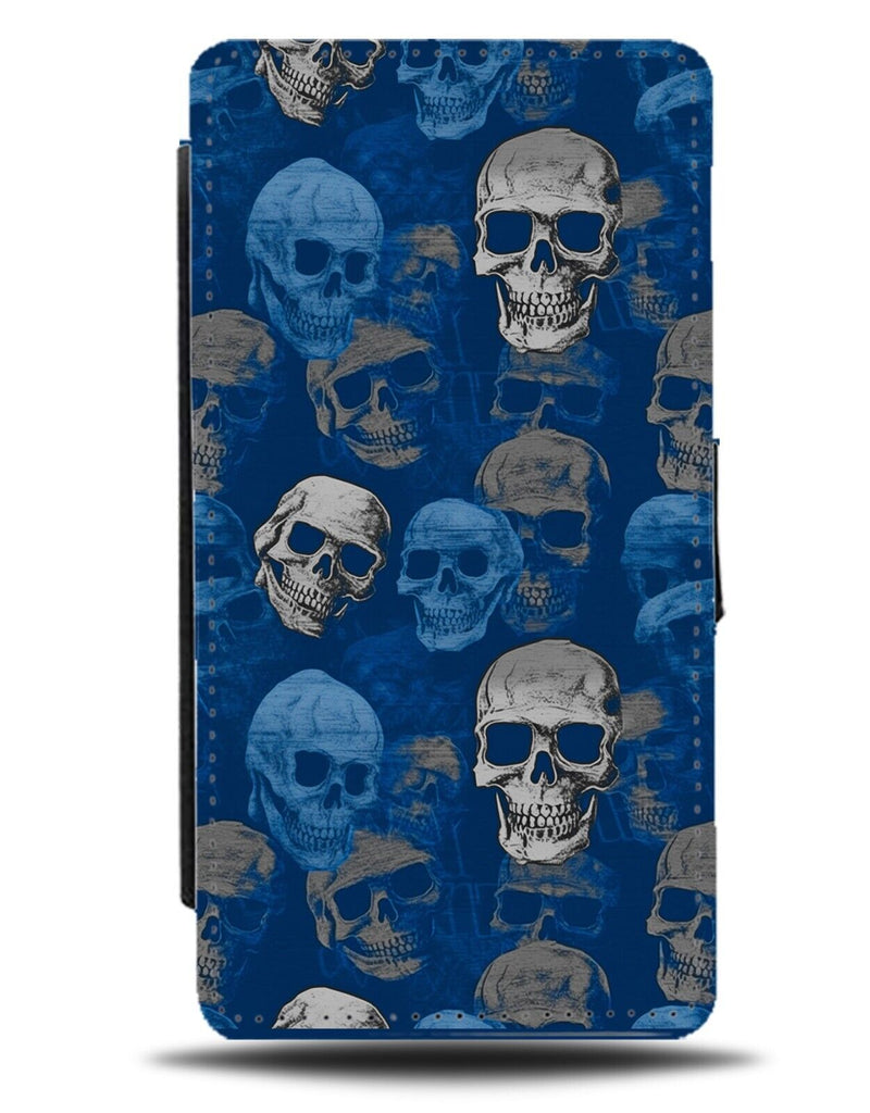 Blue Skulls Pattern Flip Wallet Case Faces Skull Face Heads Boys Mens Boy CA27