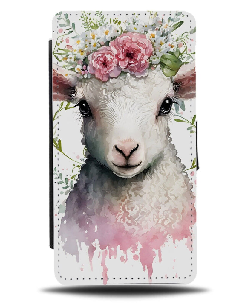 Sheep In Flower Crown Flip Wallet Case Floral Boho Watercolour Lamb Lambs BD10