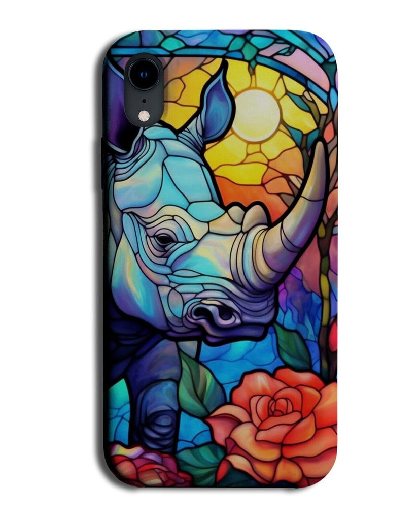 Rhino Stained Glass Design Phone Case Cover Stain Window Style Rhinos Print CA05