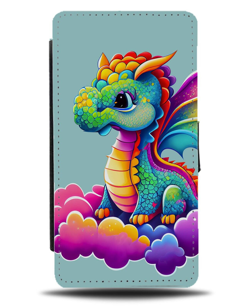 Colourful Flying Dragon Cartoon Flip Wallet Case Dragons Rainbow Multicolor AG19