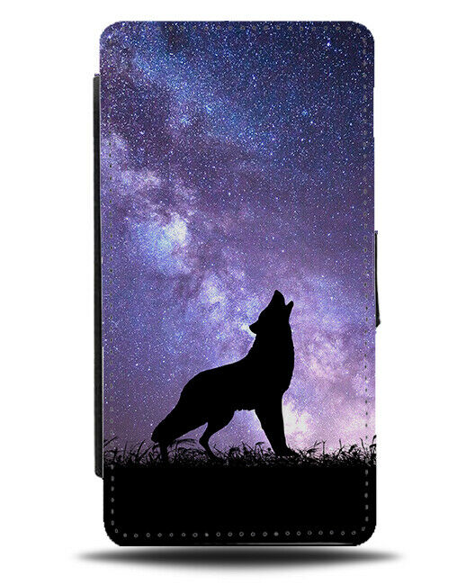 Wolf Silhouette Flip Cover Wallet Phone Case Wolves Galaxy Moon Universe i228