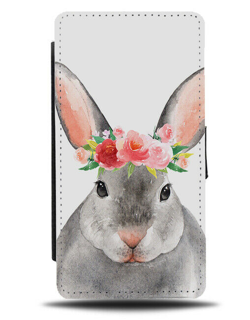 Rabbit In Flower Crown Flip Wallet Case Girly Girls Floral Funny Rabbits H972