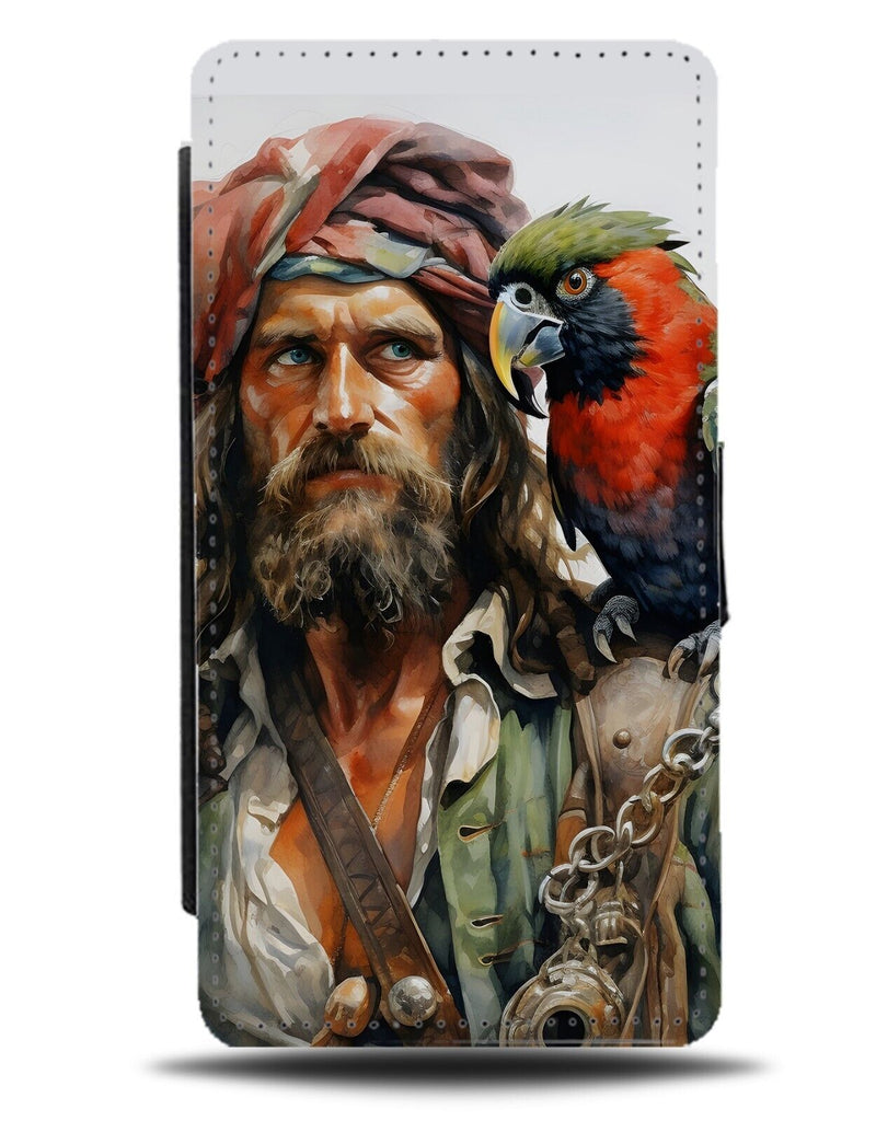 Classic Long John Silver Pirate With Parrot On Shoulder Flip Wallet Case DG13