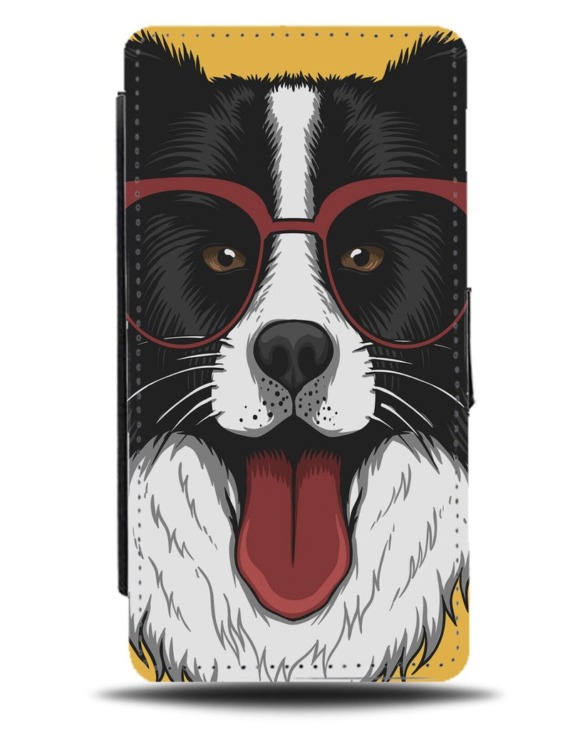 Funny Border Collie Flip Wallet Case Geek In Glasses Dog Nerd Geeky Pet AE77