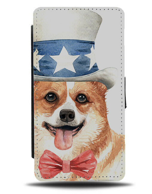 Corgi President Flip Wallet Phone Case Dog Dogs Corgis American America Hat K515