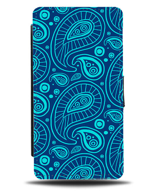 Paisley Neon Blue Pattern Flip Wallet Case Design Mandala Leaves K810