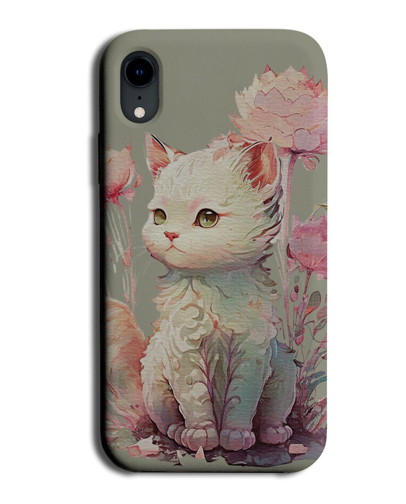 Grey and Pink Artistic Baby Kitten Phone Case Cover White Cat Floral Flower BE12