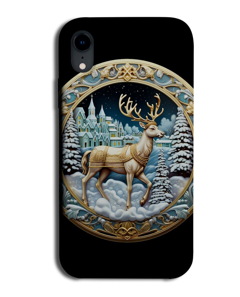 Golden Reindeer Emblem Design Phone Case Cover Reindeers Badge Print Gold DD46
