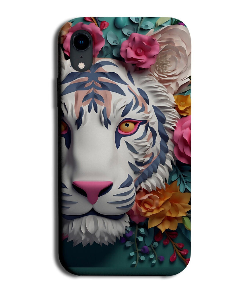 White Tiger Floral Phone Case Cover Tigers Face Flowers Style Boho Stylish BX25