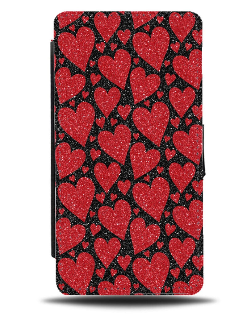 Black and Red Love Heart Flip Wallet Case Hearts Glitter Print Valentines CE63