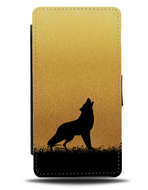 Wolf Silhouette Flip Cover Wallet Phone Case Wolves Gold Golden Coloured I011