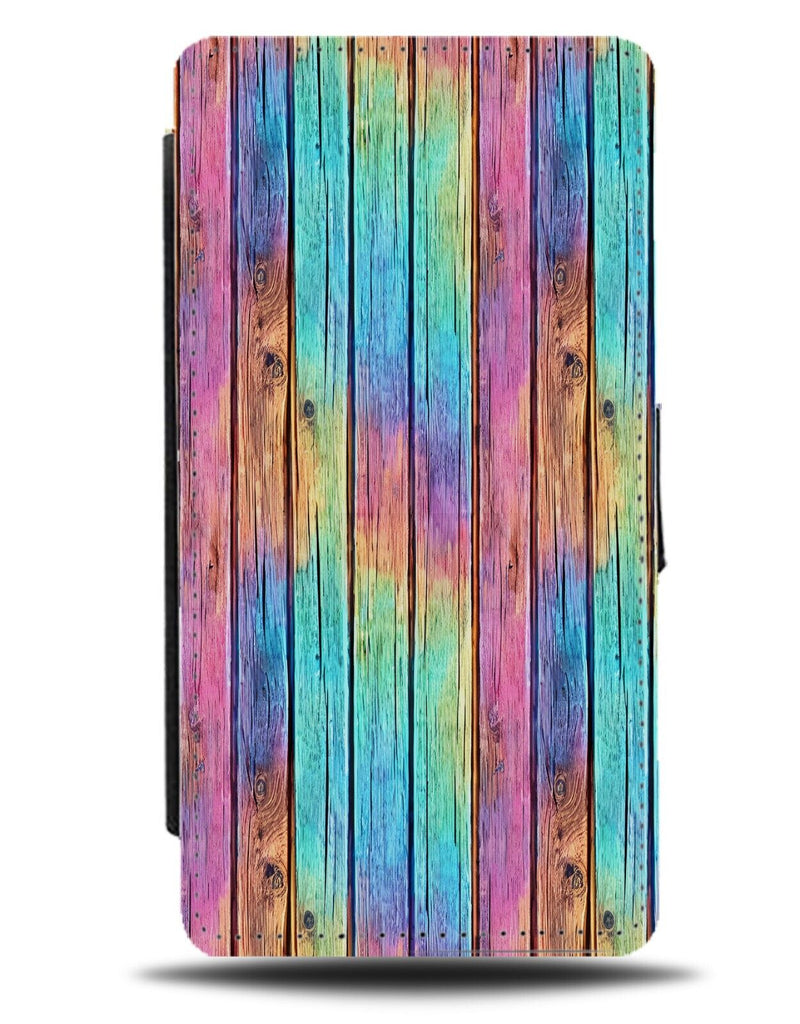 Rainbow Wood Pattern Flip Wallet Case Wooden Pastel Colours Multicoloured CD79