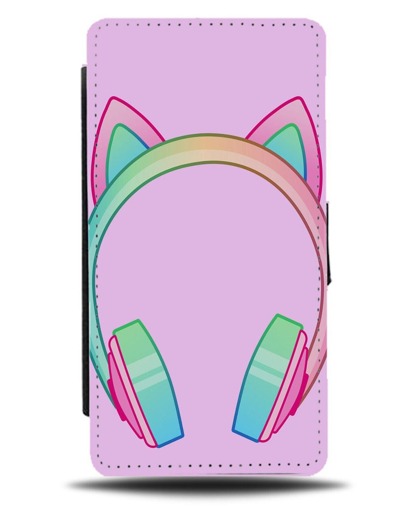 Girl Gamer Headphones Flip Wallet Case Gaming Girls Cat Ear Cats Ears Pink AZ27