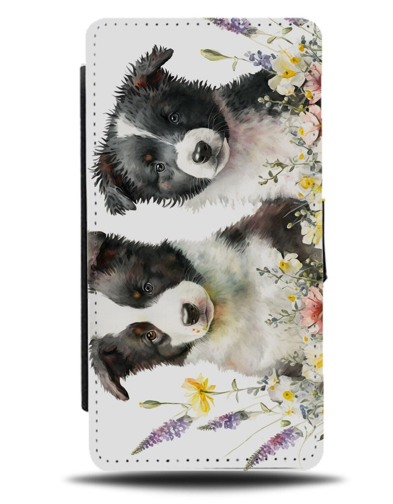 Border Collie Puppies Flip Wallet Case Puppy Dog Collies Baby Flowers BG79