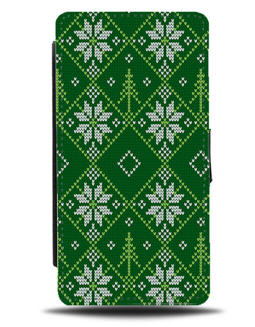 Green Christmas Jumper Snowflake Design Flip Wallet Case Snowflakes Print H832