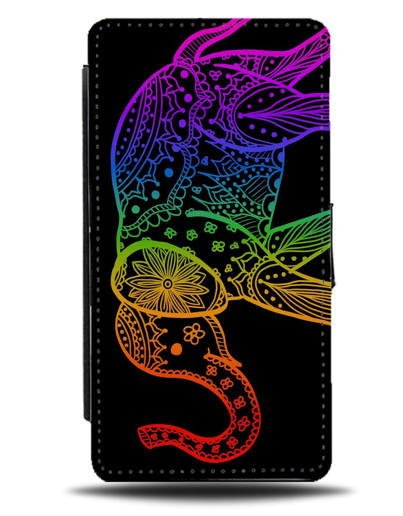 Rainbow Mandala Elephant Shape Flip Wallet Case Multicoloured Indian Black BG26