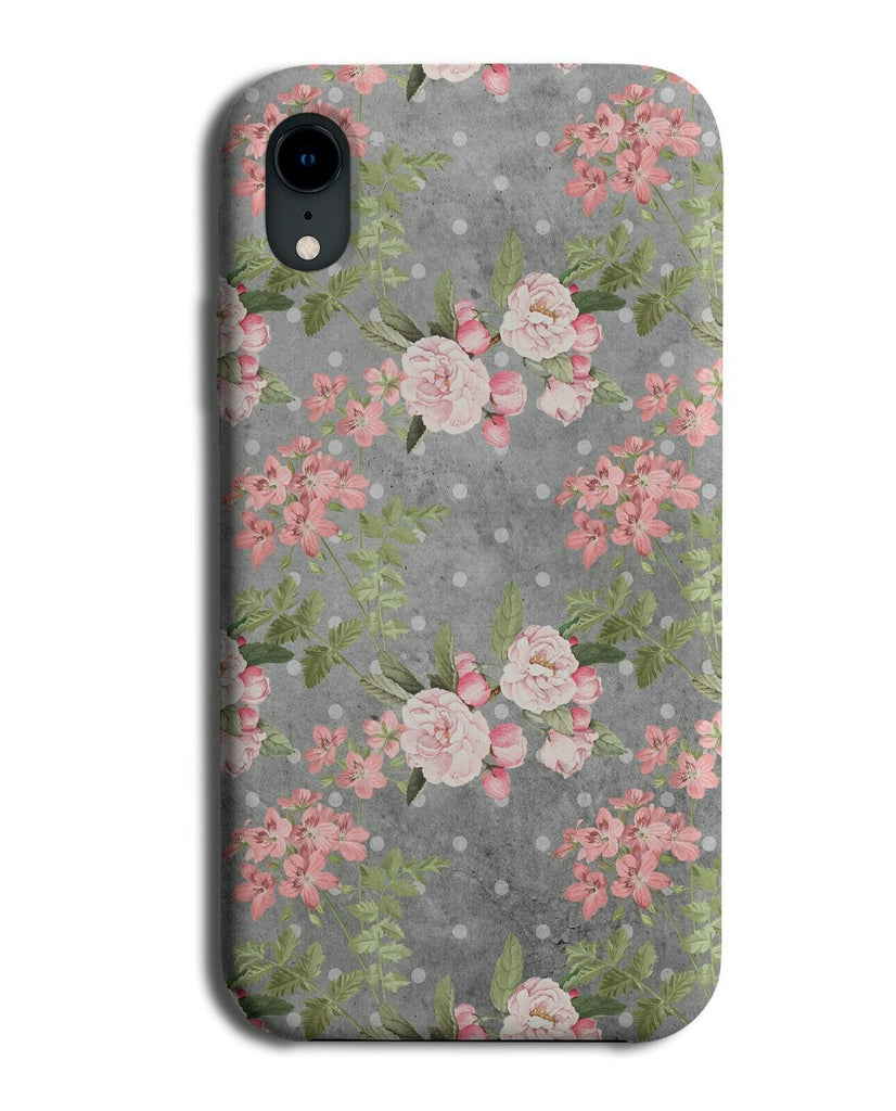 Grey Polka Dot and Pink Roses Phone Case Cover Rose Floral Vintage Flowers F031
