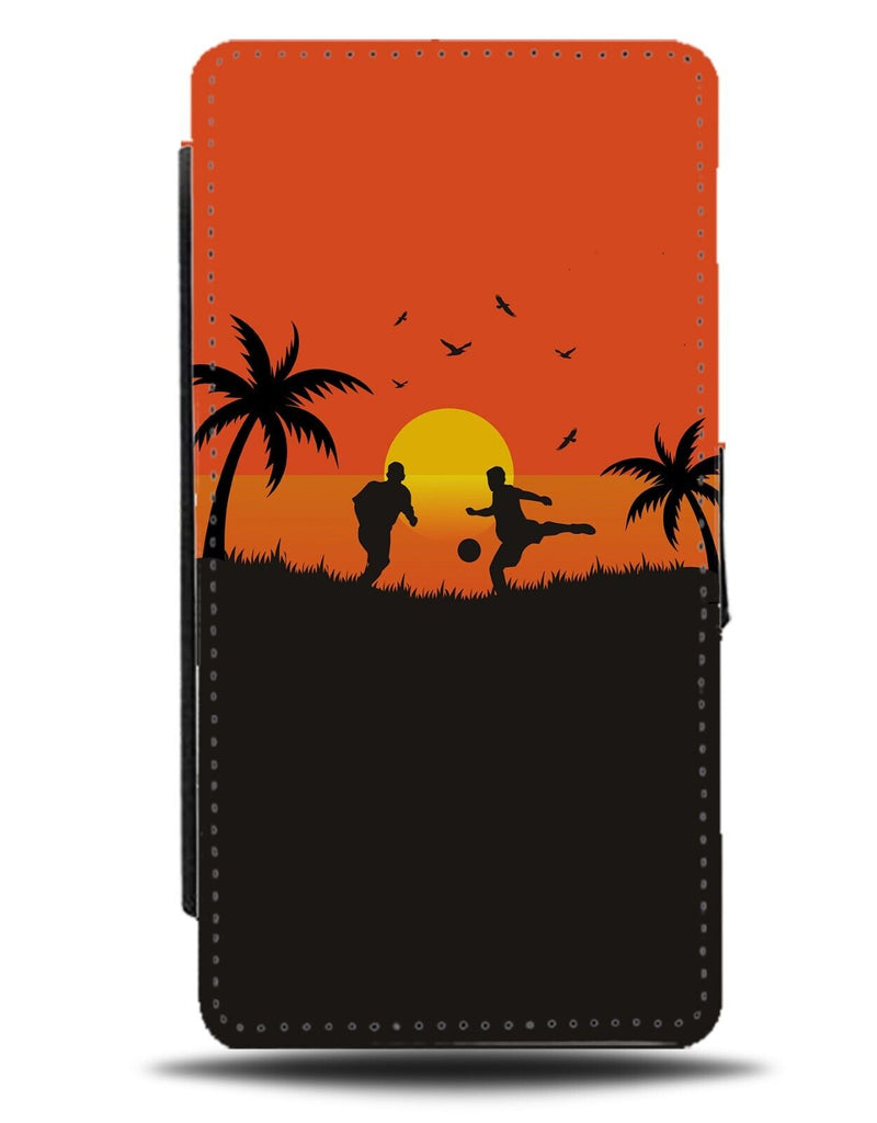 Playing Football On The Beach Flip Wallet Case Sunset Sun Footballer DB71