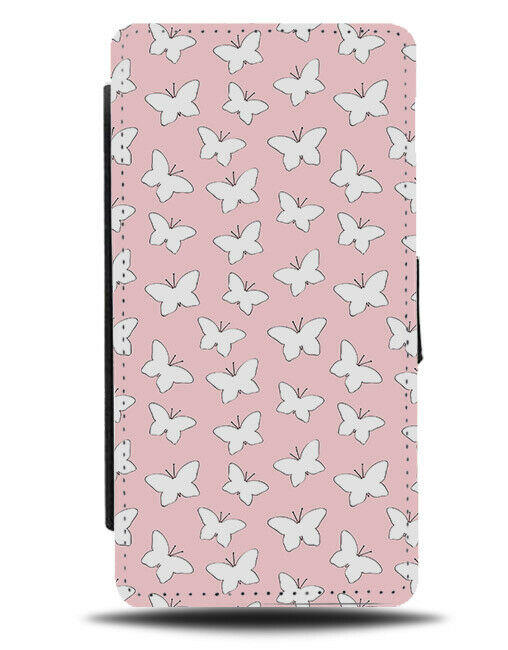 Baby Pink and White Butterfly Flip Wallet Case Silhouette Shape Shapes E943