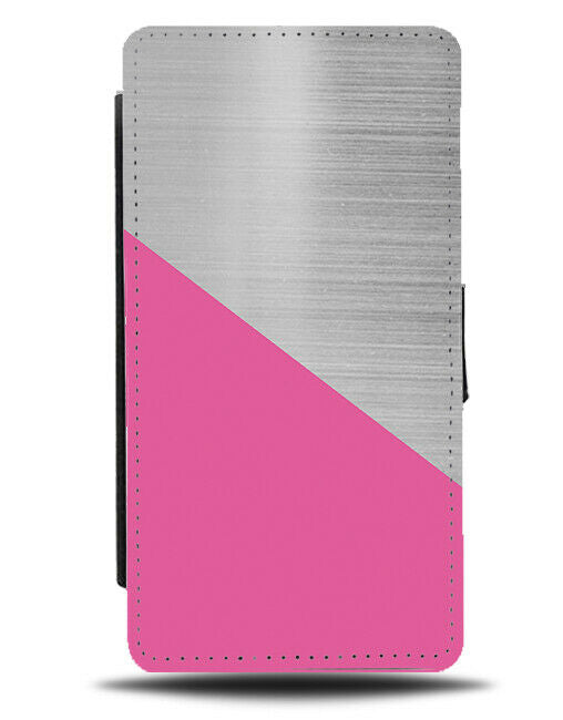 Silver And Hot Pink Flip Cover Wallet Phone Case Picture Photo Dark Colour i381