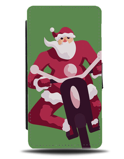 Santa Riding Motorbike Flip Wallet Case Christmas Xmas Clause Cartoon J847
