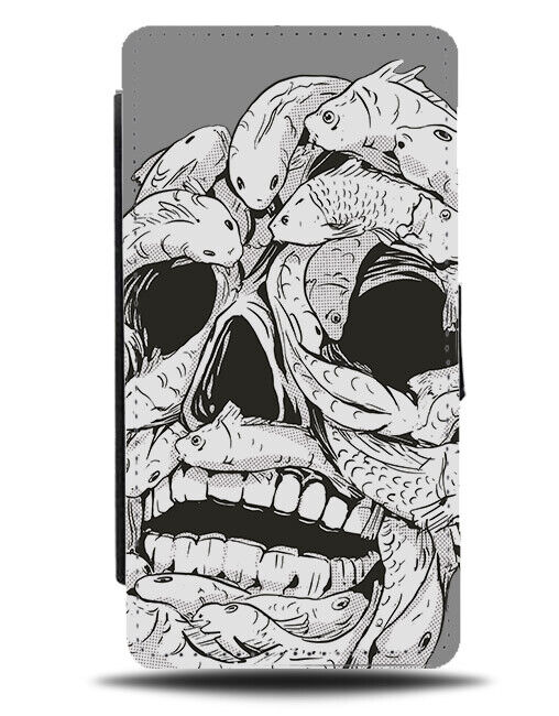 Fishing Skull Flip Wallet Case Fisherman Carp Fish Skulls Koi Goth Black N427