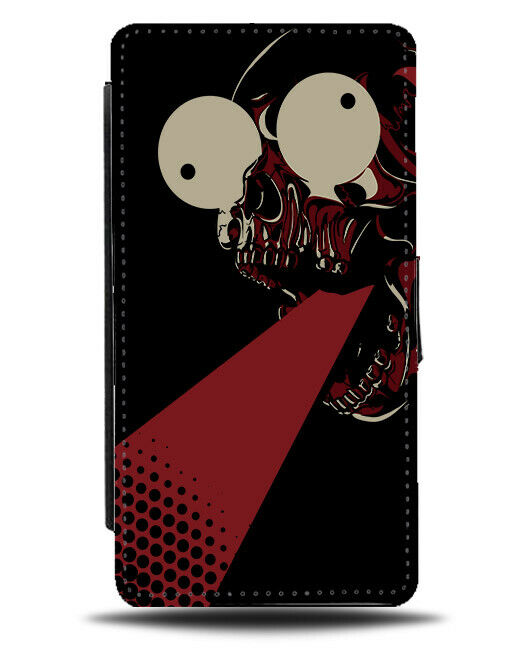 Skull With Googly Eyes Flip Wallet Phone Case Eye Funny Fancy Dress Wonky E278