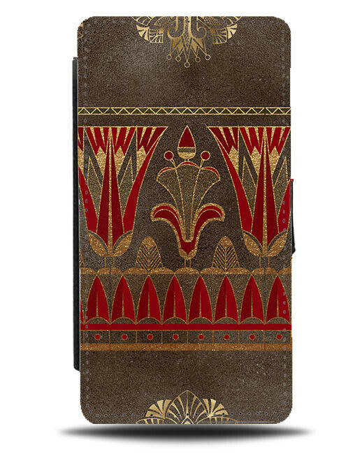 Red & Dark Brown Rustic Egyptian Pattern Flip Wallet Case Vintage Egyptians F483