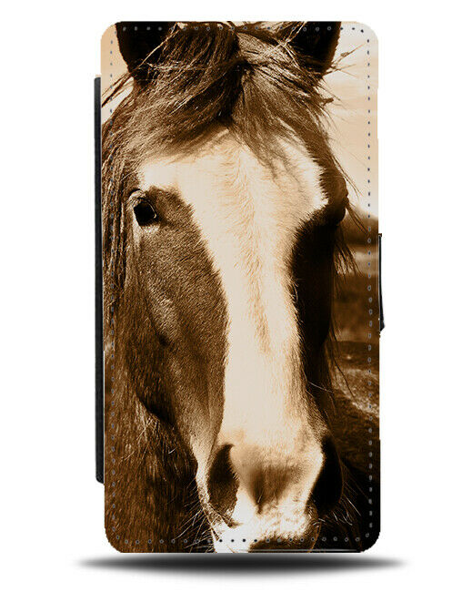 Sepia Horse Photo Flip Wallet Case Picture Face Head Horses Pony Ponies G867