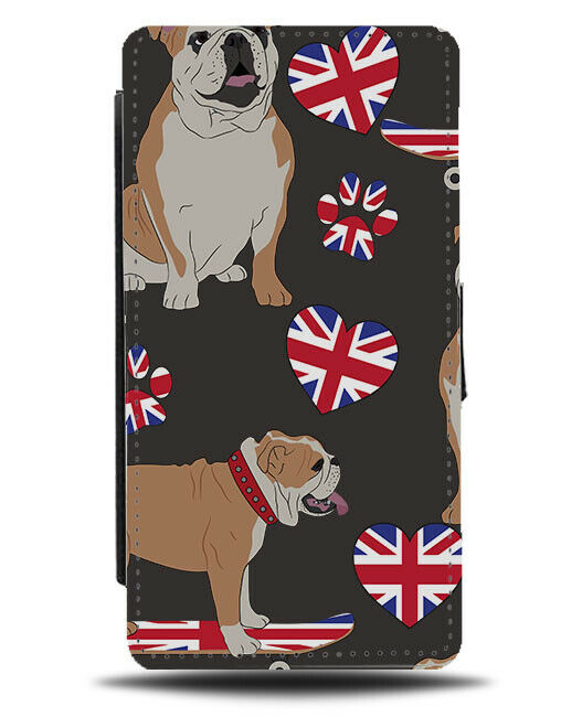 British Bulldog Flip Wallet Case Bull Dog UK Union Jack Flag Dogs E898
