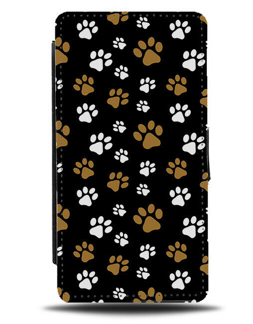 Brown and White Paw Print Flip Wallet Case Paws Shapes Prints Pet G798