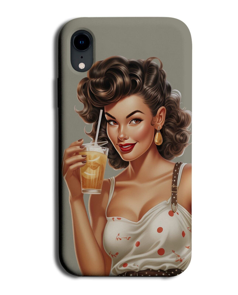 Vintage Pin Up Girl With Iced Coffee Phone Case Cover Ice Latte Coffees Cup CT54