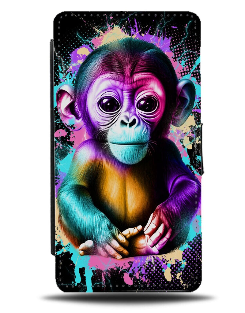 Colourful Baby Chimp Flip Wallet Case Chimps Little Neon Vibrant Monkey CX61
