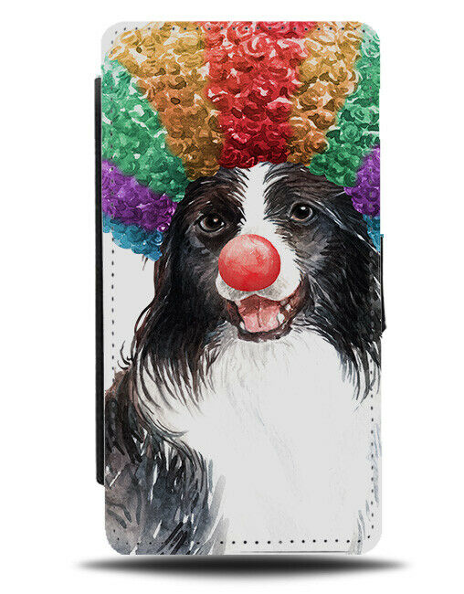 Border Collie The Clown Flip Wallet Case Clowns Colourful Wig Red Nose K674
