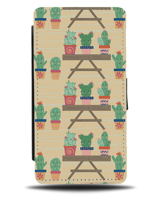 Light Peach Orange Coloured Cactus Plant Pot Flip Wallet Case Flower E961