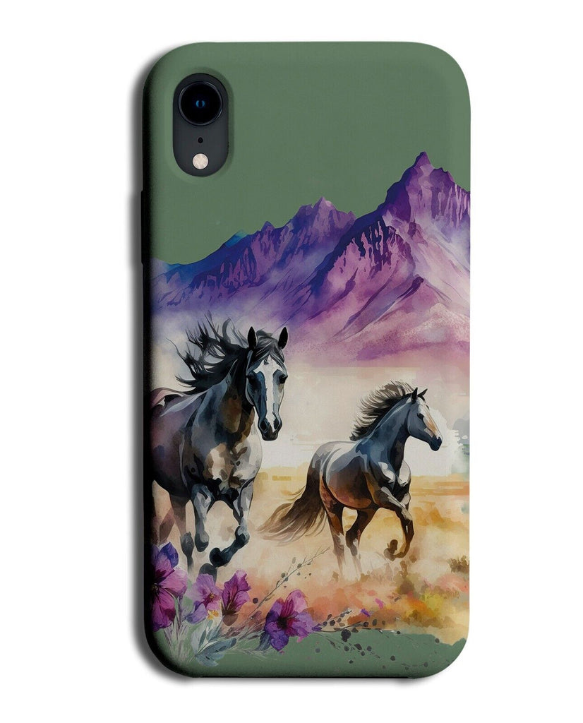 Horses Running In Nature Phone Case Cover Mountains Art Black Stallions AT69