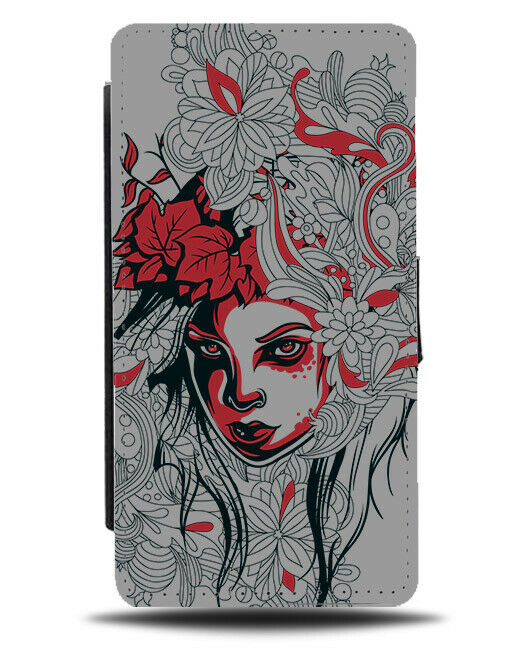 Red and Grey Tattoo Woman Flip Wallet Phone Case Gothic Pin Up Girl Urban E138
