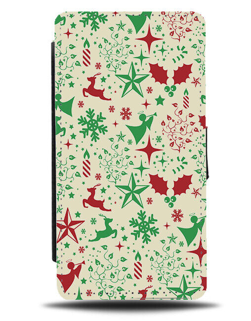 Christmas Wrapping Paper Design Flip Wallet Case Reindeer Reindeers Design N673